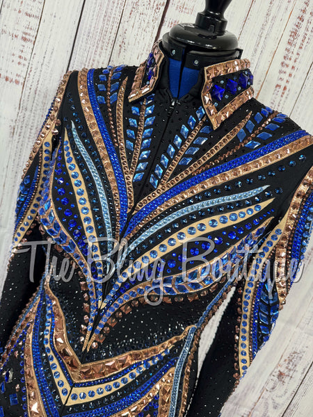 Black, Royal Blue, Baby Blue, Rose Gold & Tan Showmanship Jacket (Medium)