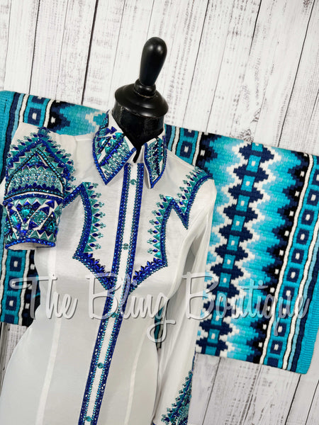 White, Turquoise & Blue Day Shirt Set (Small)