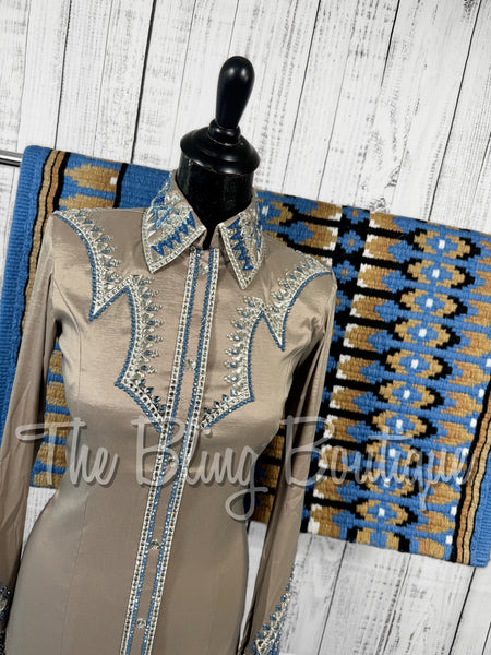 Tan, Denim Blue & White Day Shirt Set (Small)