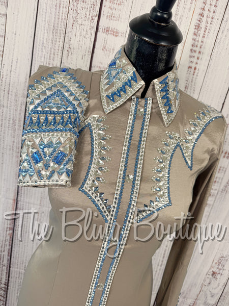 Tan, Denim Blue & White Day Shirt Set (Small)