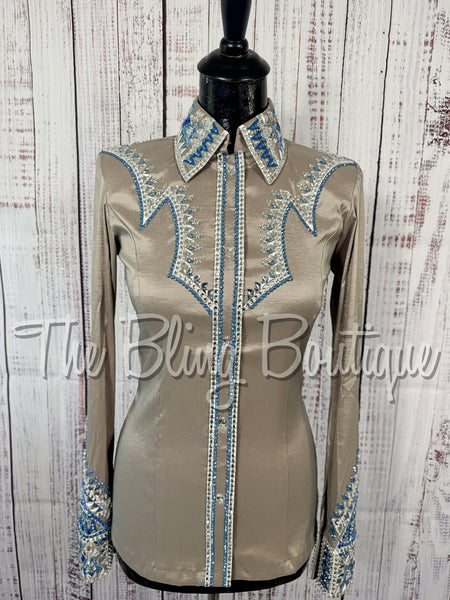 Tan, Denim Blue & White Day Shirt Set (Small)