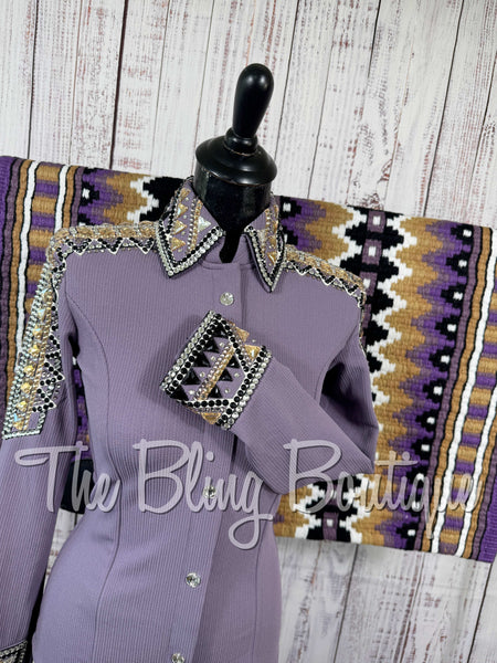 Light Purple, Tan, White & Black Day Shirt Set (XS/S)