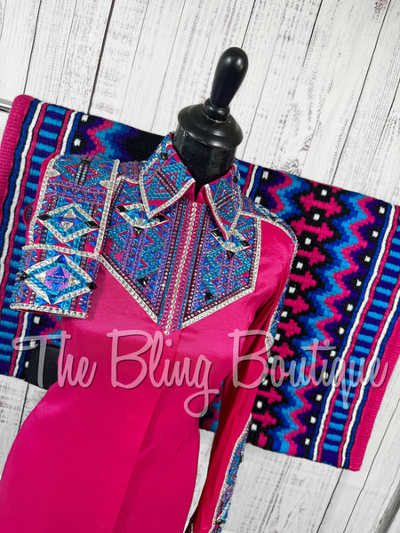Fuchsia, Royal, Turquoise & Purple Day Shirt Set (Small)