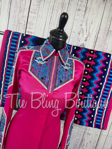 Fuchsia, Royal, Turquoise & Purple Day Shirt Set (Small)