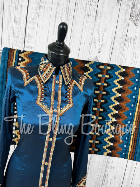 Dark Ocean Blue, Tan, Copper & Black Day Shirt Set (Small)