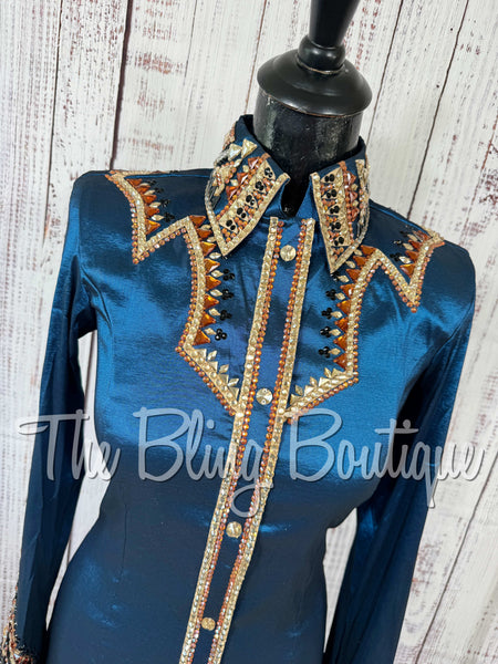 Dark Ocean Blue, Tan, Copper & Black Day Shirt Set (Small)