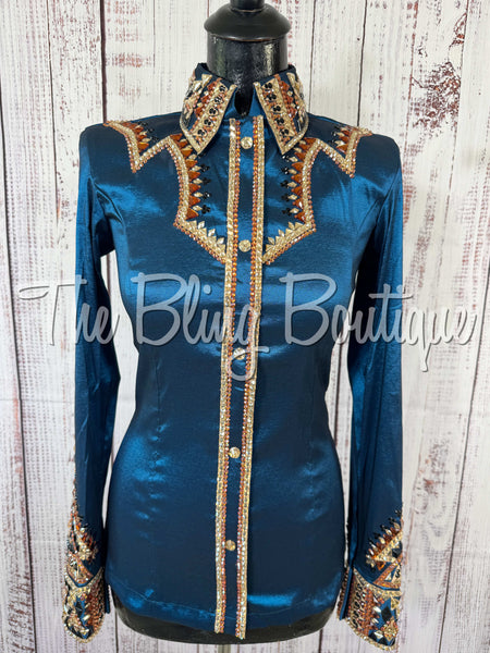 Dark Ocean Blue, Tan, Copper & Black Day Shirt Set (Small)