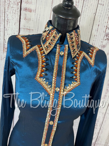 Dark Ocean Blue, Tan, Copper & Black Day Shirt Set (Small)
