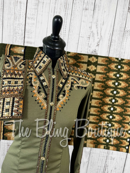 Olive Green, Brown, Buckskin, Tan & Black Day Shirt Set (Small)