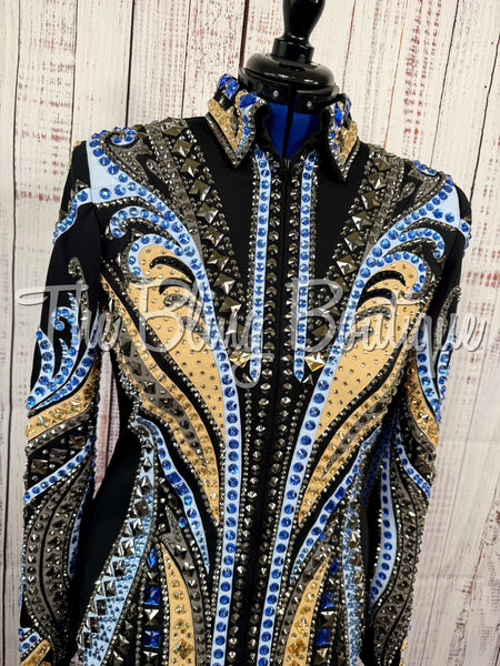 Black, Tan, Charcoal & Cornflower Blue Showmanship Jacket (Large)