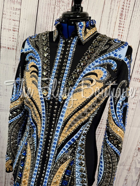 Black, Tan, Charcoal & Cornflower Blue Showmanship Jacket (Large)