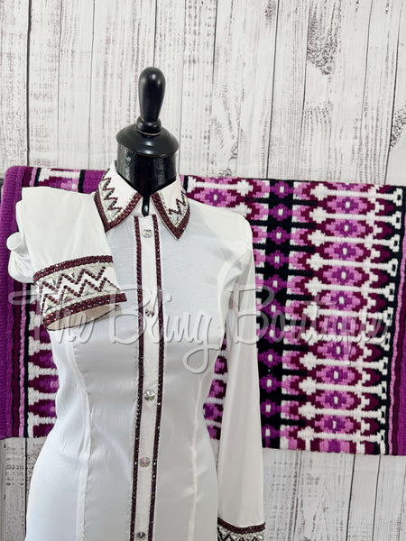 White & Plum Day Shirt Set (S)