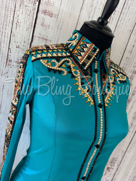 RE-ORDER Teal, Rust & Tan Day Shirt Set (Choose Your Size)