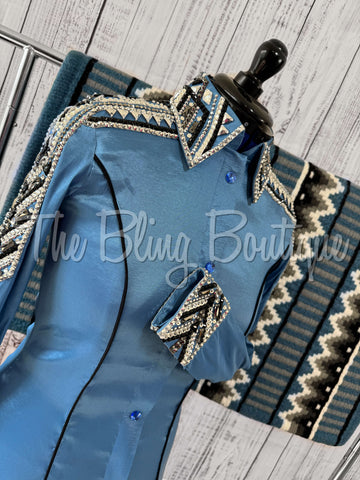 Smokey Blue, Gunmetal & White Day Shirt Set (M)