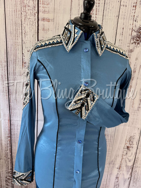 Smokey Blue, Gunmetal & White Day Shirt Set (M)