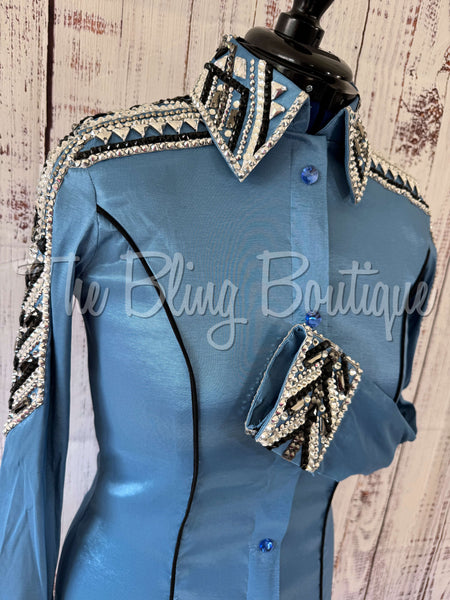 Smokey Blue, Gunmetal & White Day Shirt Set (M)