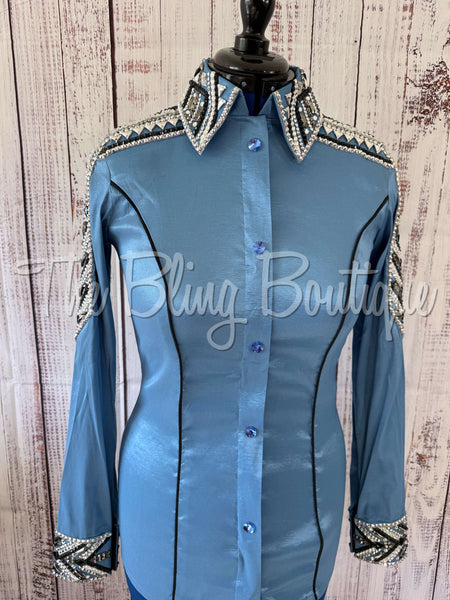 Smokey Blue, Gunmetal & White Day Shirt Set (M)