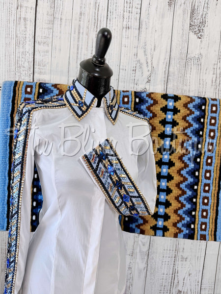 White, Periwinkle & Tan Day Shirt Set (XS/S)