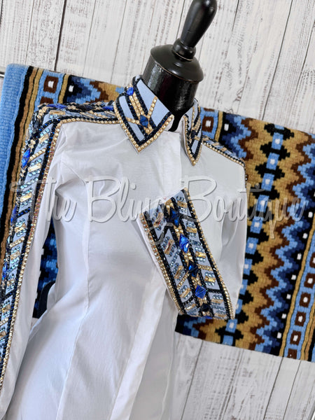 RE-ORDER White, Periwinkle, Navy & Tan Day Shirt Set (Choose Your Size)