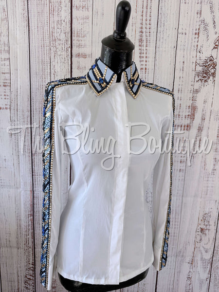 RE-ORDER White, Periwinkle, Navy & Tan Day Shirt Set (Choose Your Size)