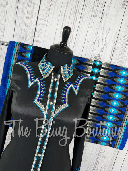 Black, Turquoise & Royal Blue Day Shirt Set (XL)