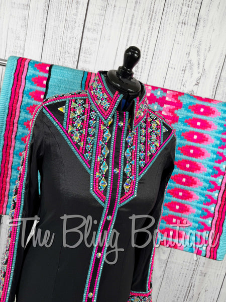 Black, Aqua & Hot Pink Day Shirt Set (Large)