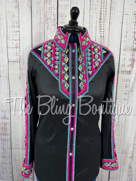 Black, Aqua & Hot Pink Day Shirt Set (Large)