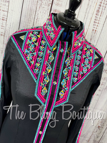 Black, Aqua & Hot Pink Day Shirt Set (Large)