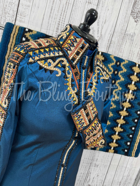 Ocean Blue, Rust & Tan Day Shirt Set (L)