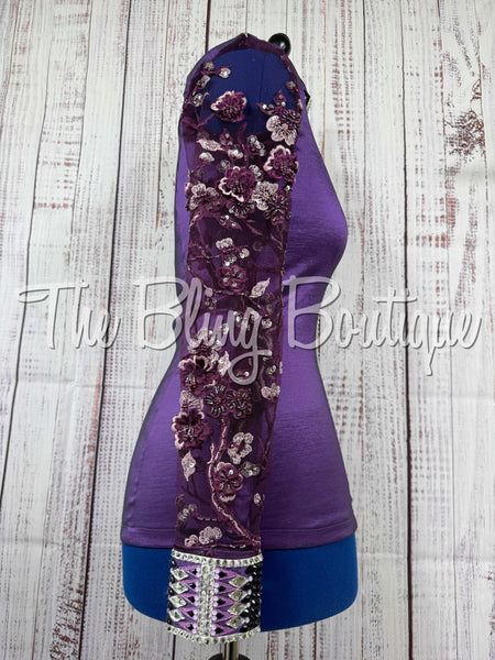 Purple & Plum Day Shirt Set With Beaded Lace Sleeves (Medium)