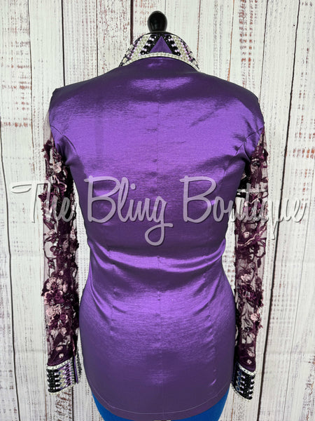 Purple & Plum Day Shirt Set With Beaded Lace Sleeves (Medium)