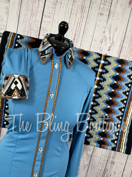 Cornflower Blue, Copper, Black & White Day Shirt Set (Medium)