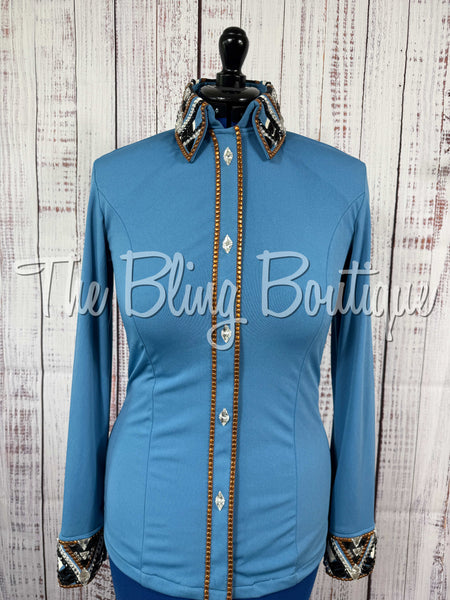 Cornflower Blue, Copper, Black & White Day Shirt Set (Medium)
