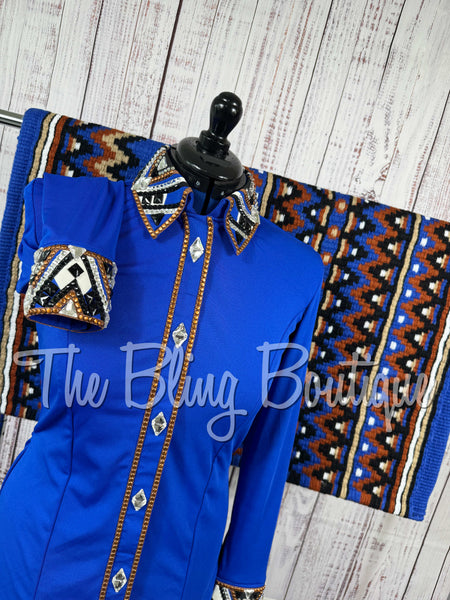 Royal Blue, Copper, Black & White Day Shirt Set (Large)