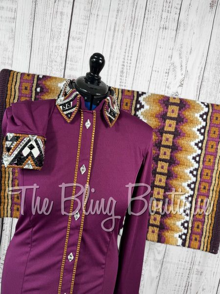 Plum, Copper, Black & White Day Shirt Set (Large)