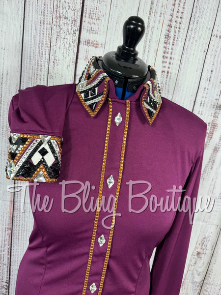 Plum, Copper, Black & White Day Shirt Set (Large)