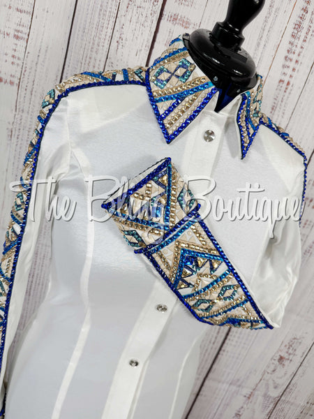 White, Royal Blue, Turquoise & Tan Day Shirt Set (Medium)