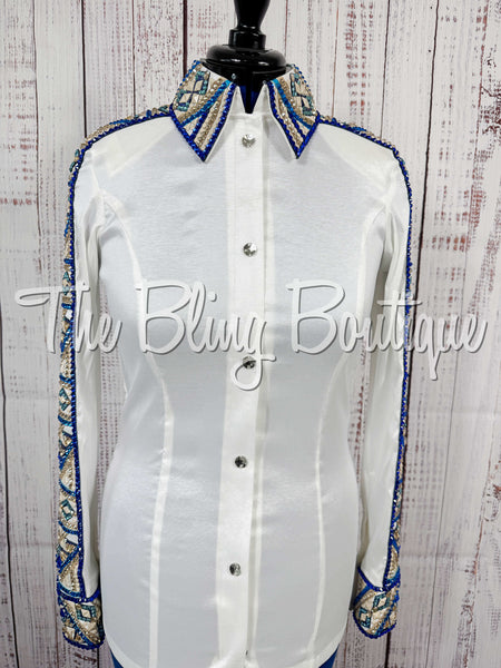 White, Royal Blue, Turquoise & Tan Day Shirt Set (Medium)