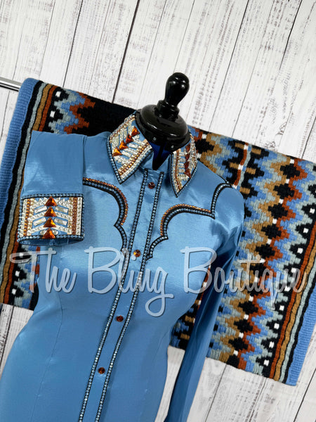 Cornflower Blue, Copper, Black & White Day Shirt Set (Medium)