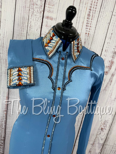 Cornflower Blue, Copper, Black & White Day Shirt Set (Medium)