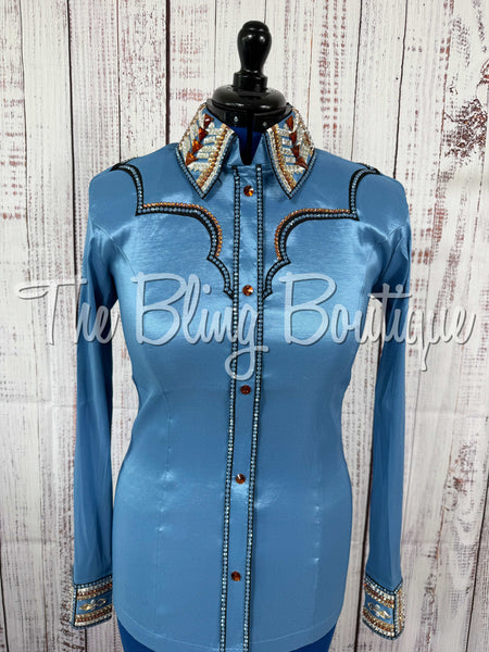 Cornflower Blue, Copper, Black & White Day Shirt Set (Medium)