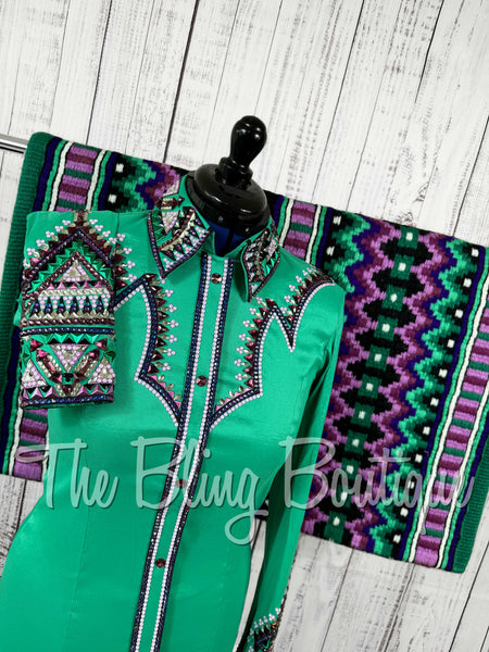 Green, Purple & Berry Day Shirt Set (Medium)