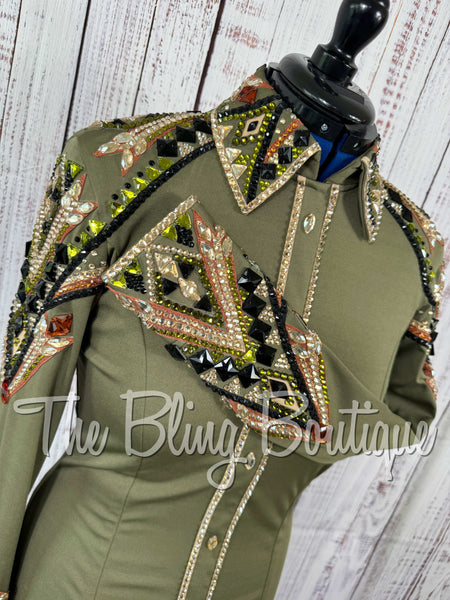 Olive Green, Copper, Black & Tan Day Shirt Set (Medium)