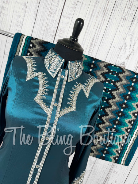 Ocean Blue, Silver & White Day Shirt Set (XL)