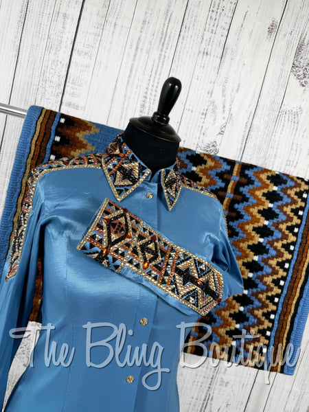 Cornflower Blue, Copper, Black & Tan Day Shirt Set (XL)
