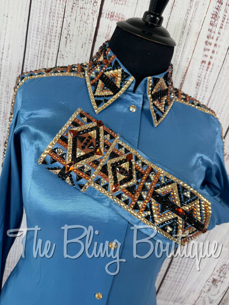 Cornflower Blue, Copper, Black & Tan Day Shirt Set (XL)