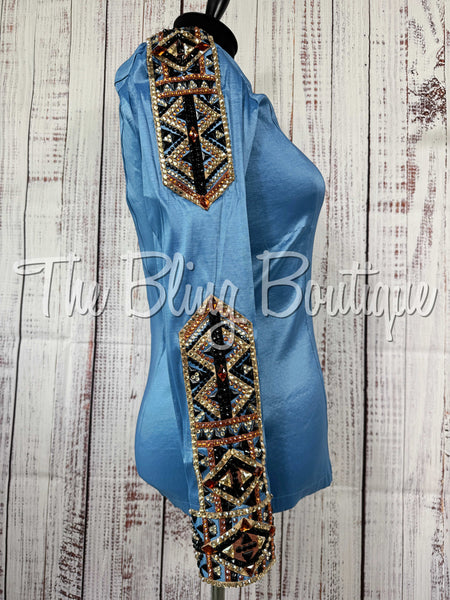 Cornflower Blue, Copper, Black & Tan Day Shirt Set (XL)