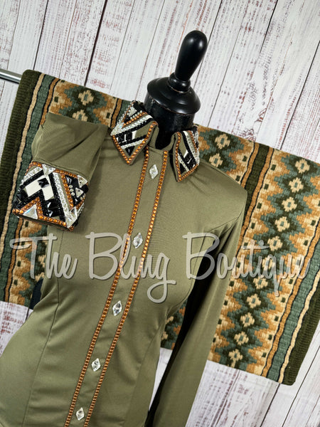 RE-ORDER Olive Green, Copper, Black & White Day Shirt Set  (Choose Your Size)