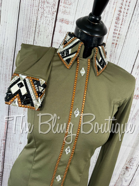 Olive Green, Copper, Black & White Day Shirt Set (Small)
