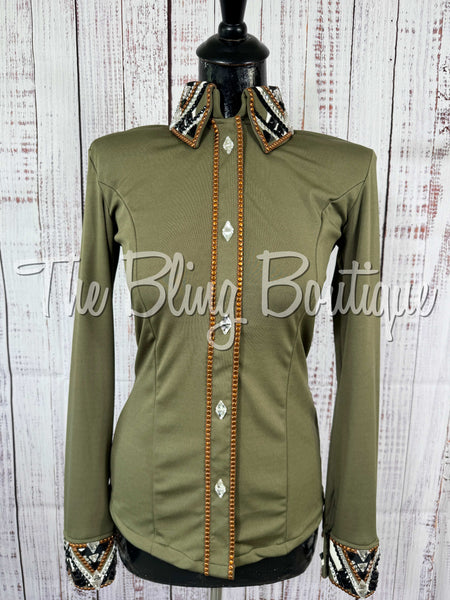 Olive Green, Copper, Black & White Day Shirt Set (Small)